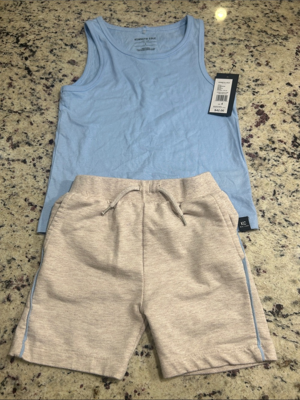 Kenneth Cole Pale Blue Tank and Beige Drawstring Shorts Set